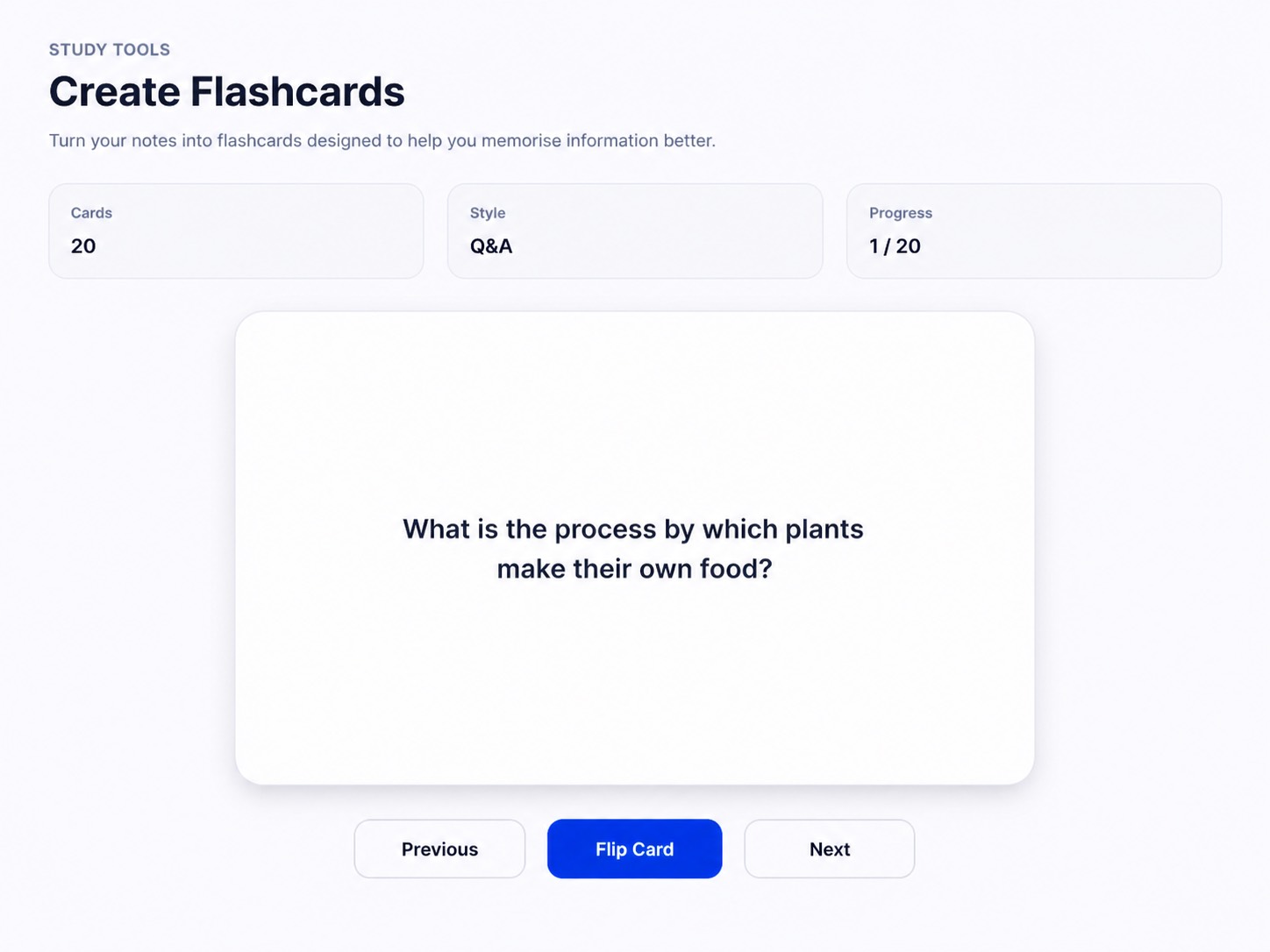 StudyFlow flashcards preview